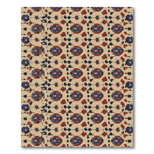 Rustic Blue Red Floral Vine Rug