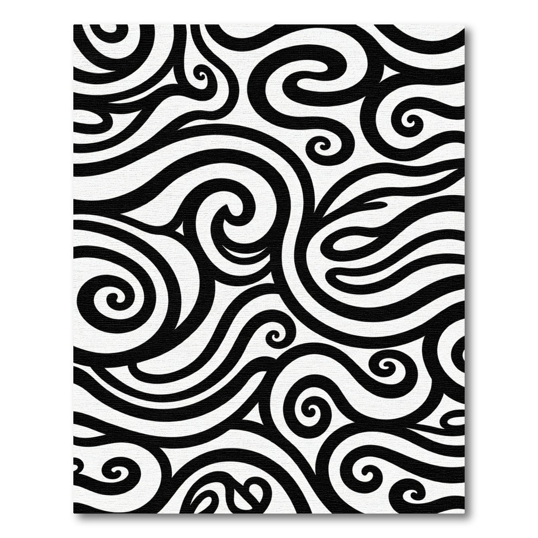 Black White Swirling Organic Curves Rug