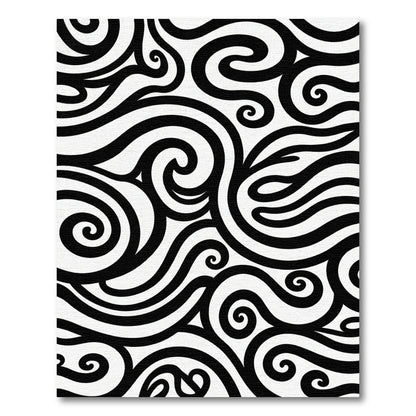 Black White Swirling Organic Curves Rug