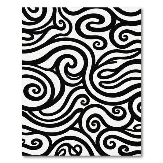 Black White Swirling Organic Curves Rug