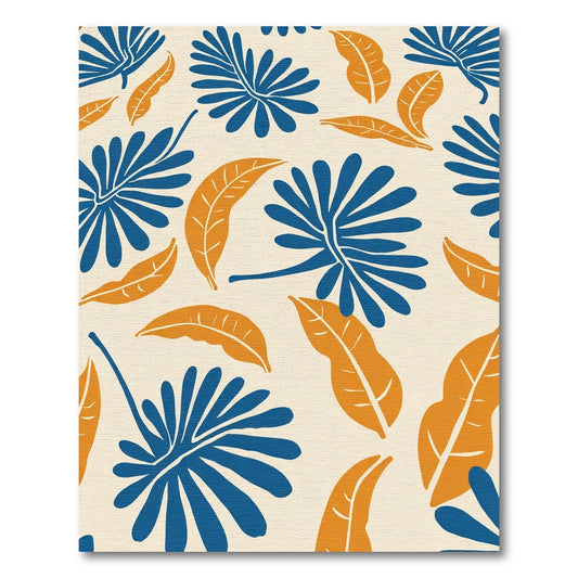 Bold Blue Orange Leaf Pattern Rug