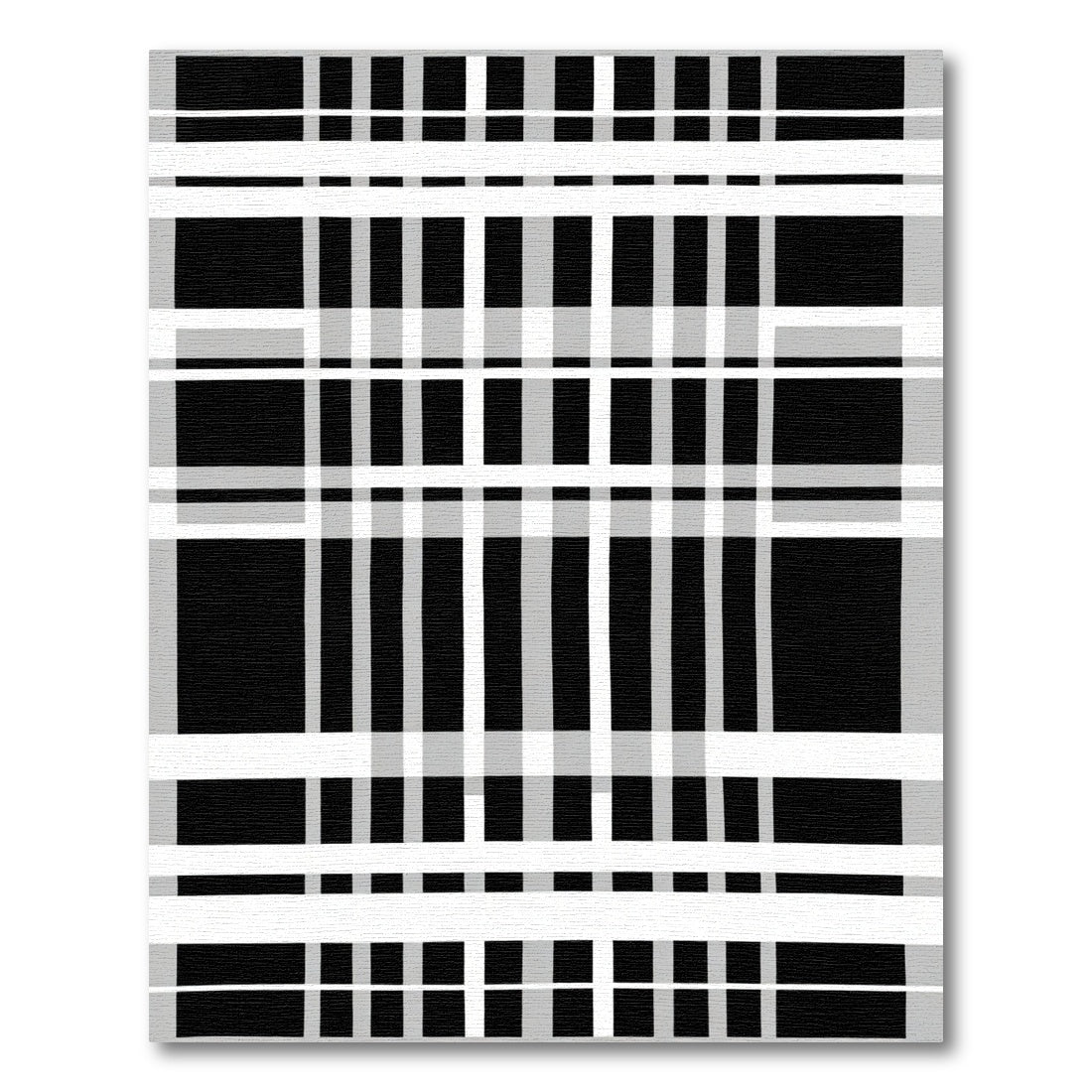 Bold Black White Grid Lines Rug