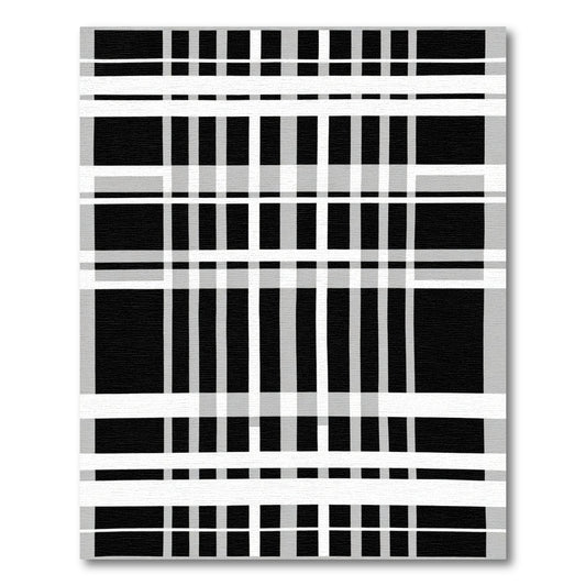 Bold Black White Grid Lines Rug