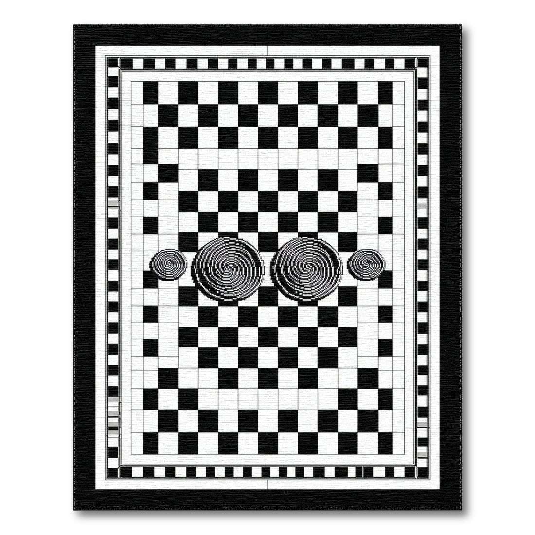 Black White Checkerboard Spiral Area Rug
