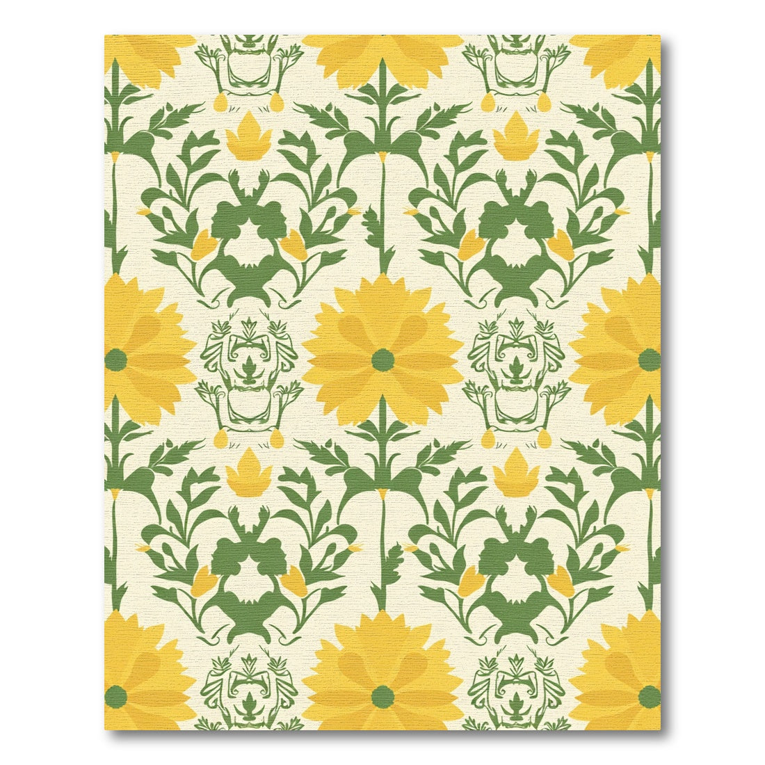 Yellow Daisy Green Damask Floral Rug