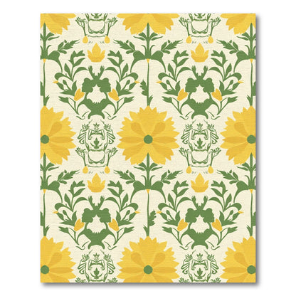 Yellow Daisy Green Damask Floral Rug