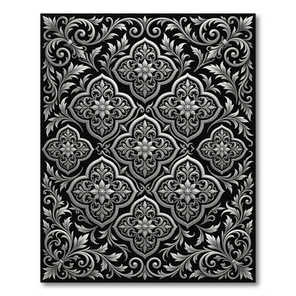 Ornate Silver Floral Scrollwork Rug
