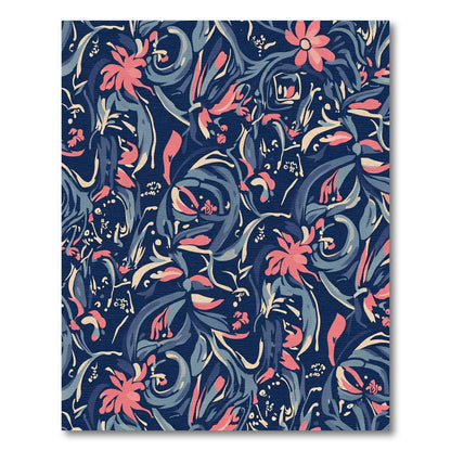 Coral Pink Floral Swirl Navy Rug