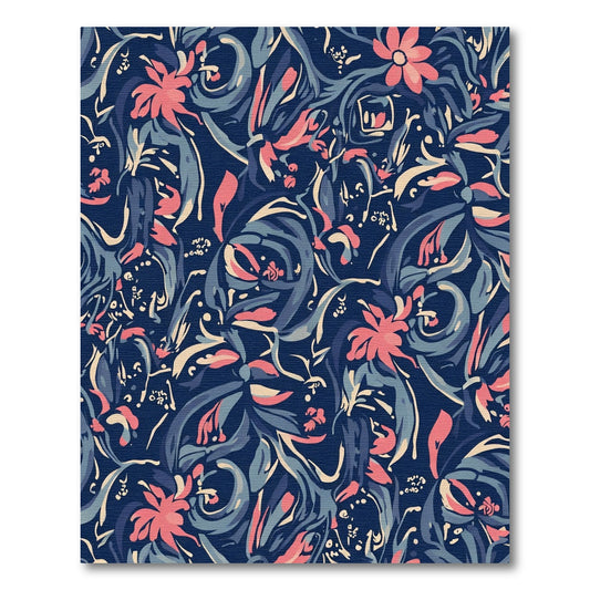 Coral Pink Floral Swirl Navy Rug