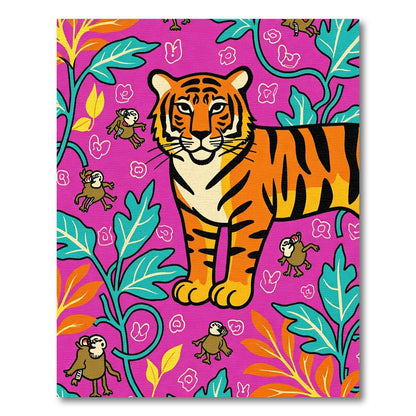 Vibrant Pink Tiger Jungle Monkey Rug