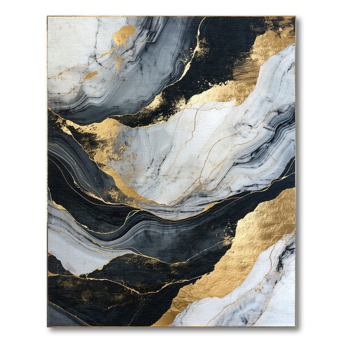 Black White Gold Swirling Veins Rug