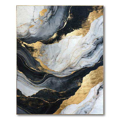 Black White Gold Swirling Veins Rug