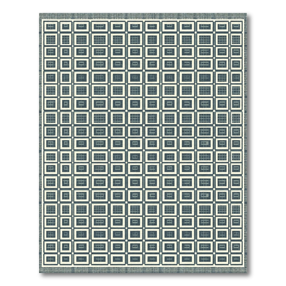 Retro Teal Grid Squares Rug