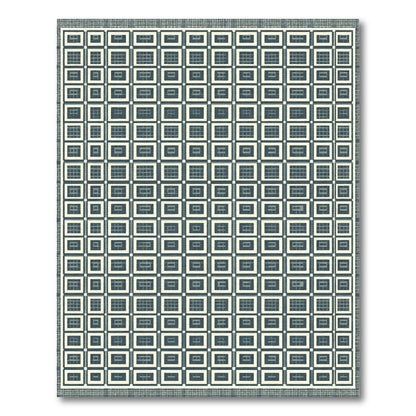 Retro Teal Grid Squares Rug