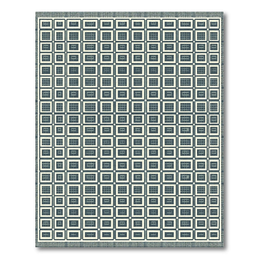 Retro Teal Grid Squares Rug