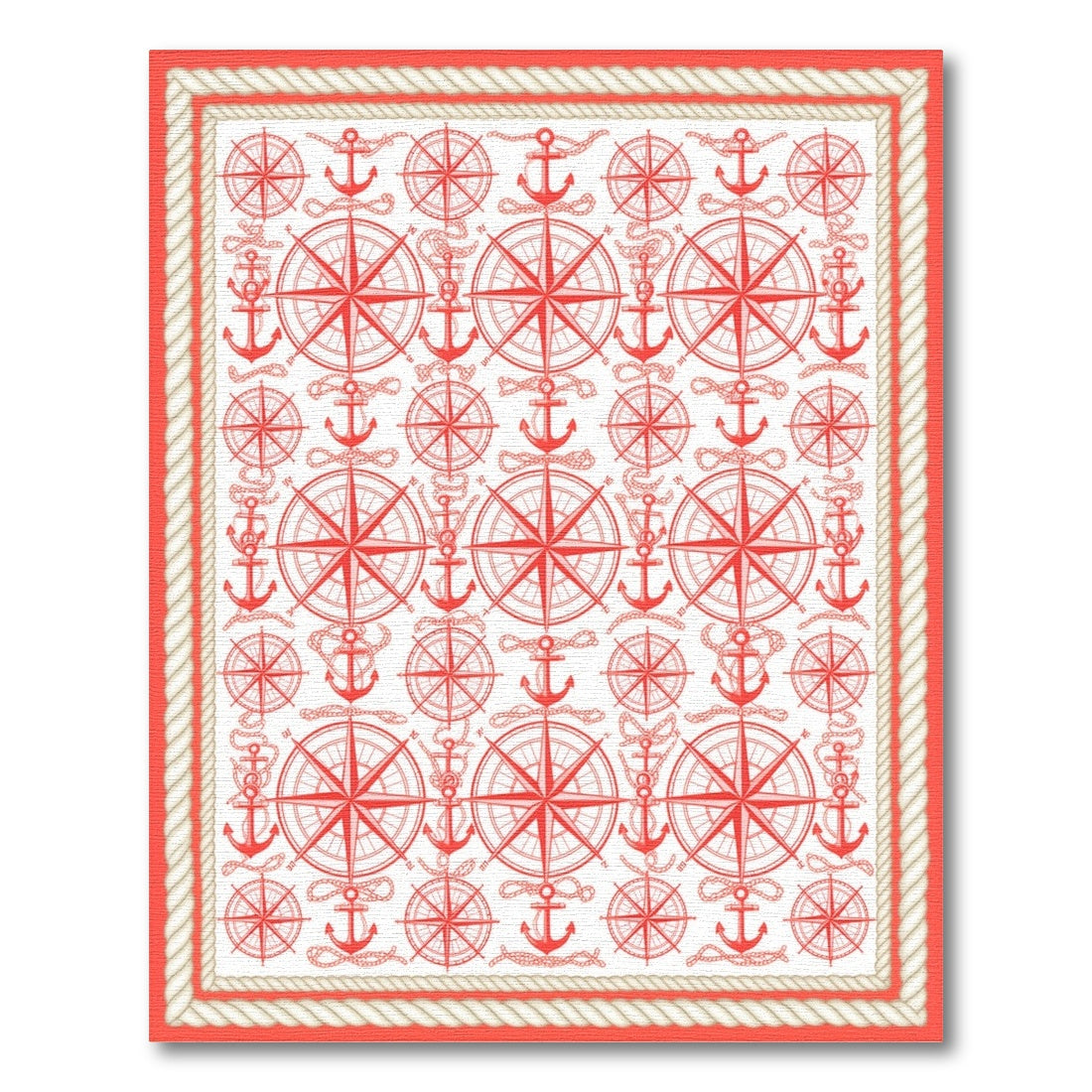 Coastal Beach Red Nautical Anchor Compass Area Rug