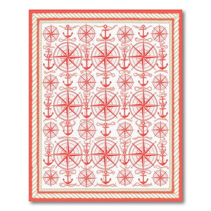 Coastal Beach Red Nautical Anchor Compass Area Rug