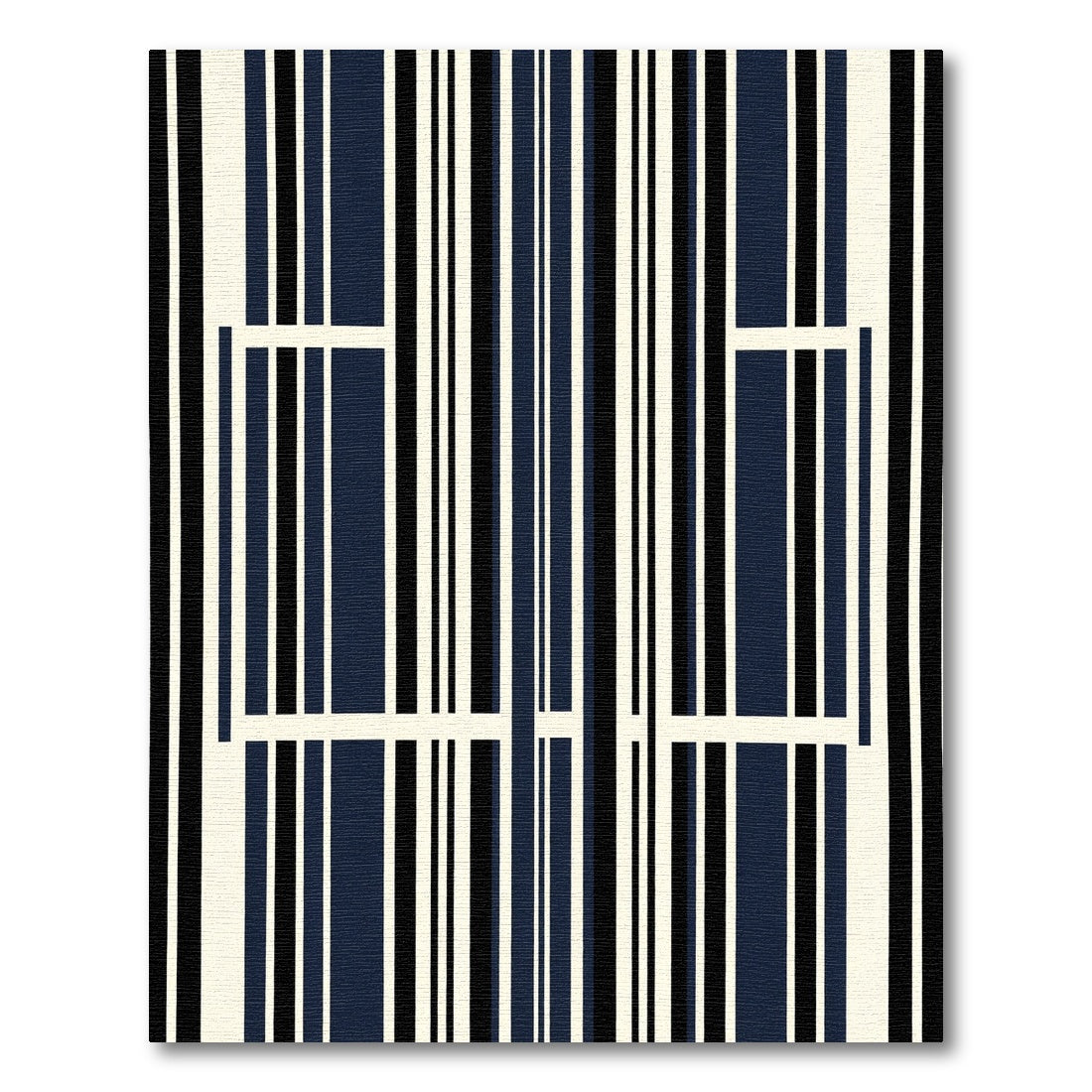 Modern Navy Black Strialike Stripes Rug