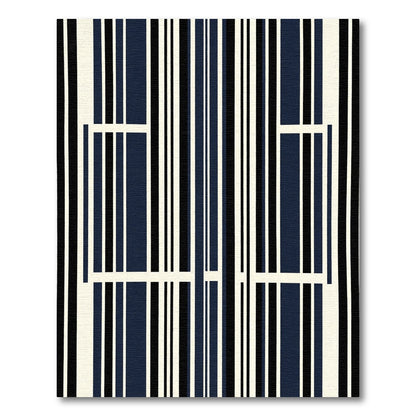 Modern Navy Black Strialike Stripes Rug