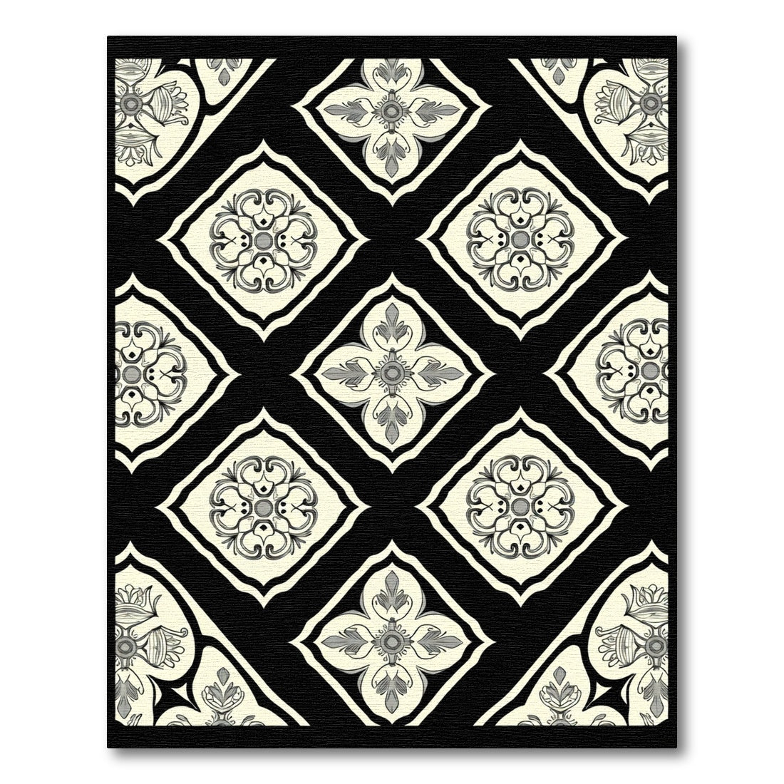 Classic Cream Black Floral Diamonds Rug