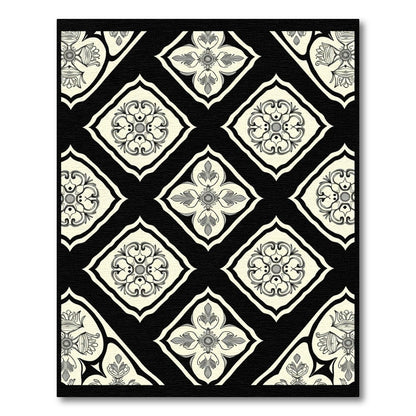 Classic Cream Black Floral Diamonds Rug