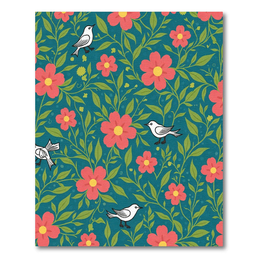 Coral Flowers With White Birds Rug
