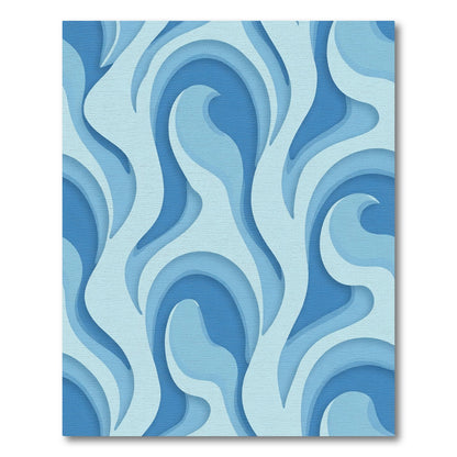 Abstract Blue Layered Wave Rug