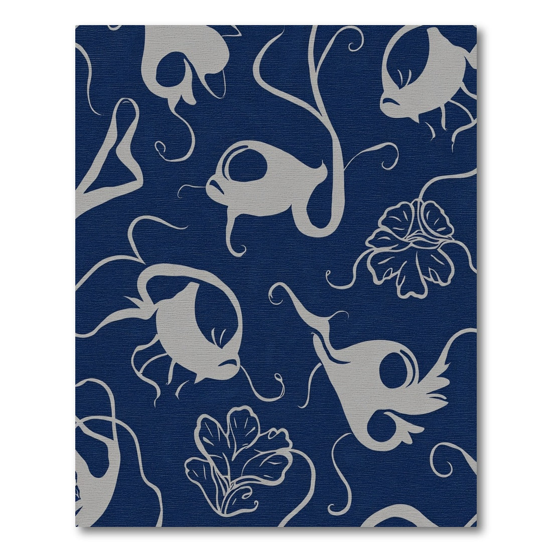 Whimsical Blue Gray Fish Flowers Rug
