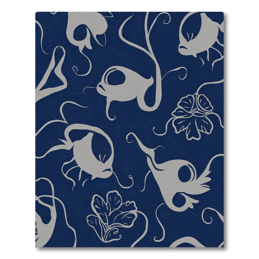 Whimsical Blue Gray Fish Flowers Rug