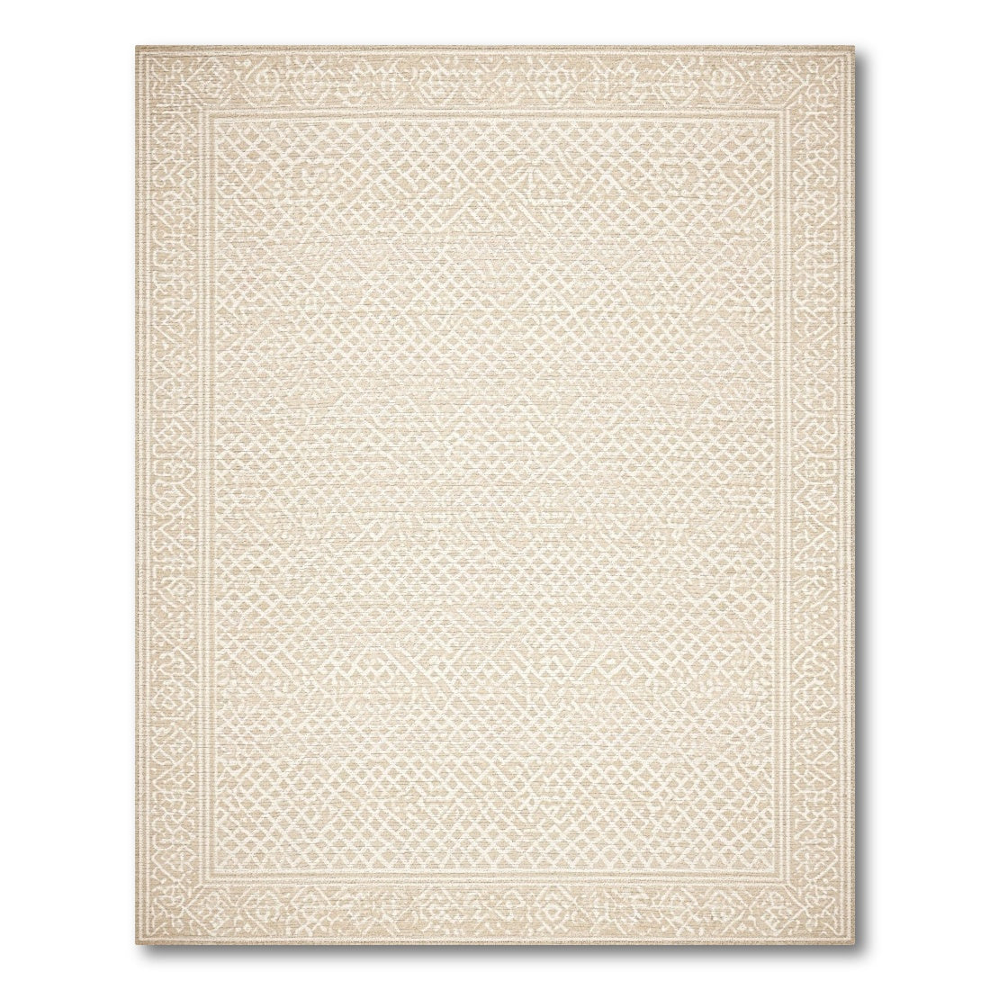 Beige Geometric Trellis Washable Area Rug