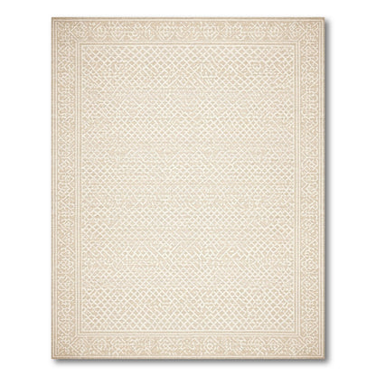 Beige Geometric Trellis Washable Area Rug