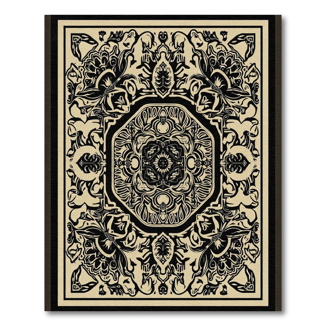 Intricate Black Cream Vintage Medallion Rug