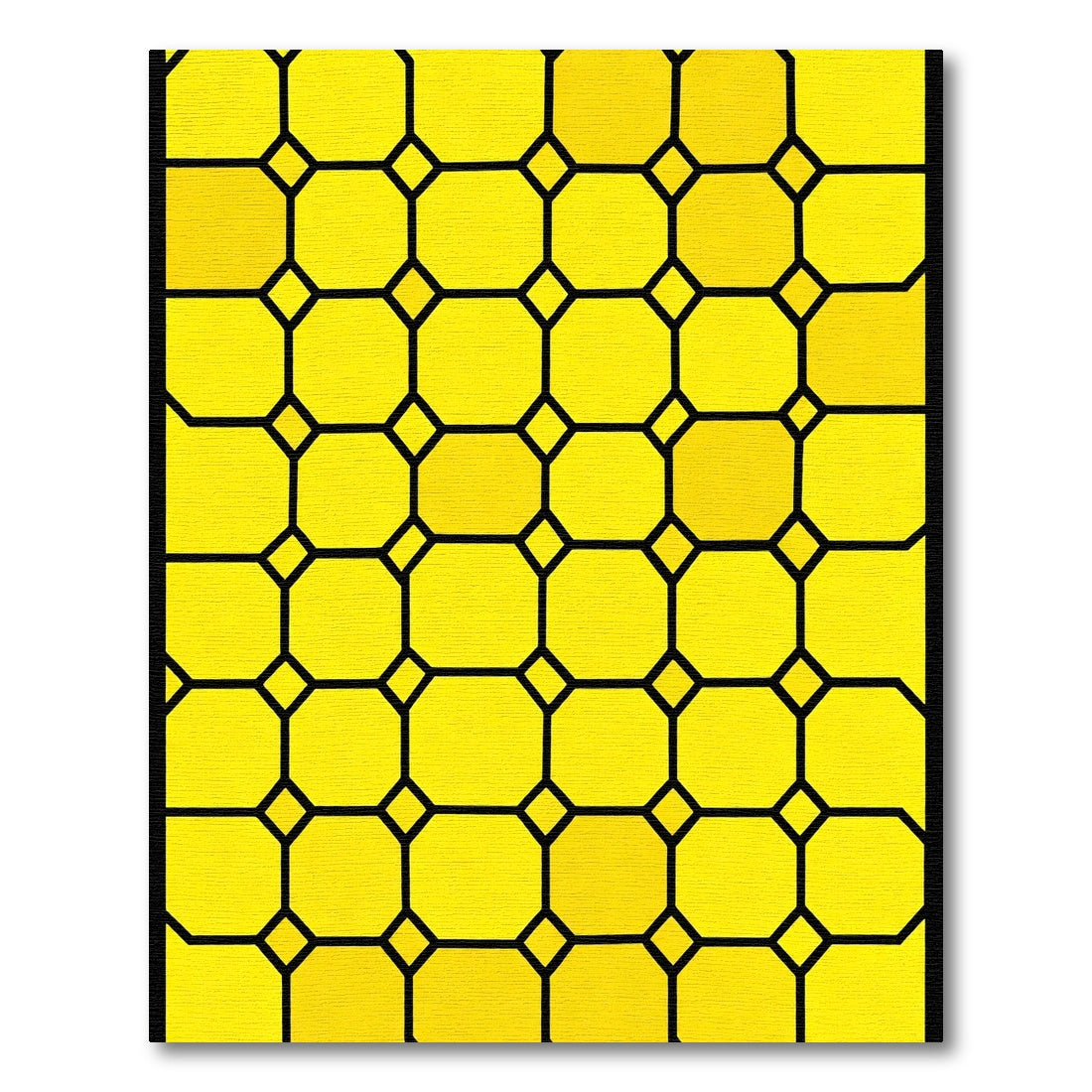 Bright Yellow Geometric Octagon Grid Rug