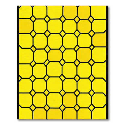 Bright Yellow Geometric Octagon Grid Rug