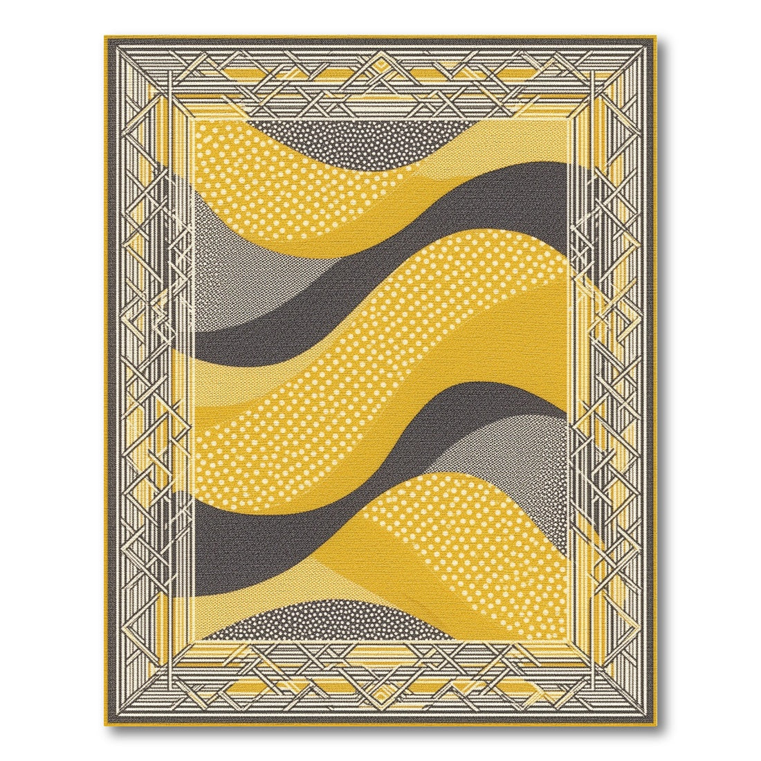Geometric Modern Yellow Geometric Wave Area Rug