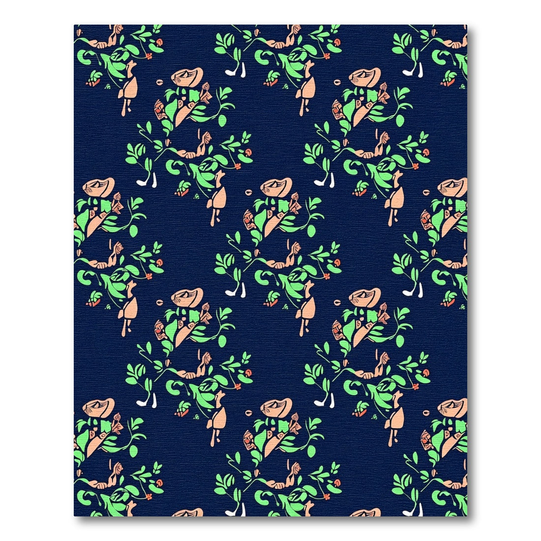 Navy Coral Green Floral Vines Rug
