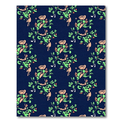 Navy Coral Green Floral Vines Rug