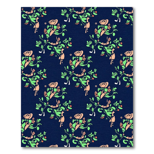 Navy Coral Green Floral Vines Rug