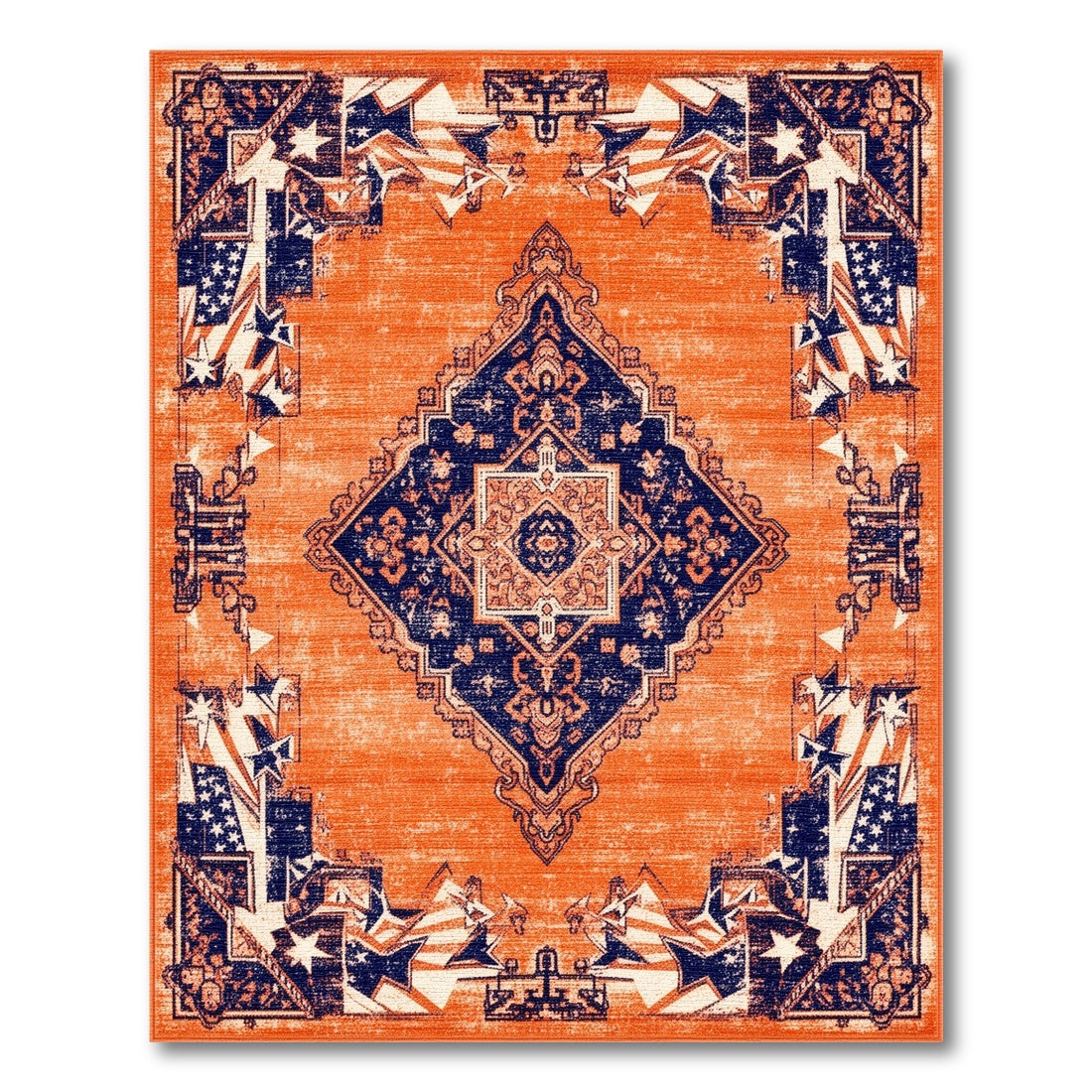 Orange Distressed Patriotic Area Rug