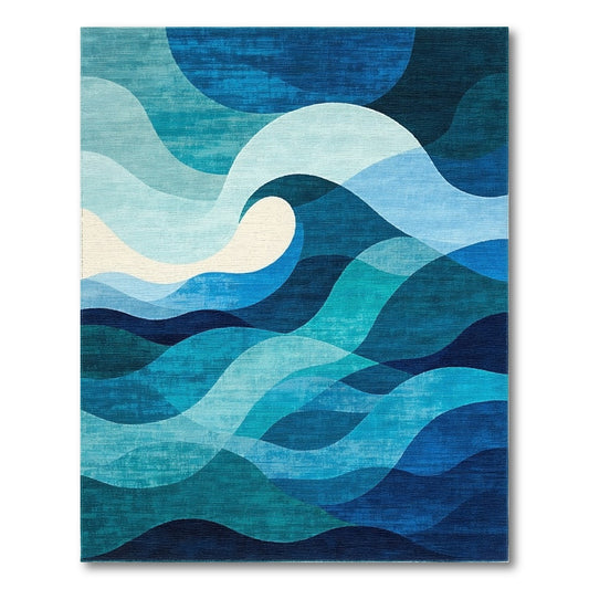 Teal Blue Layered Waves Rug