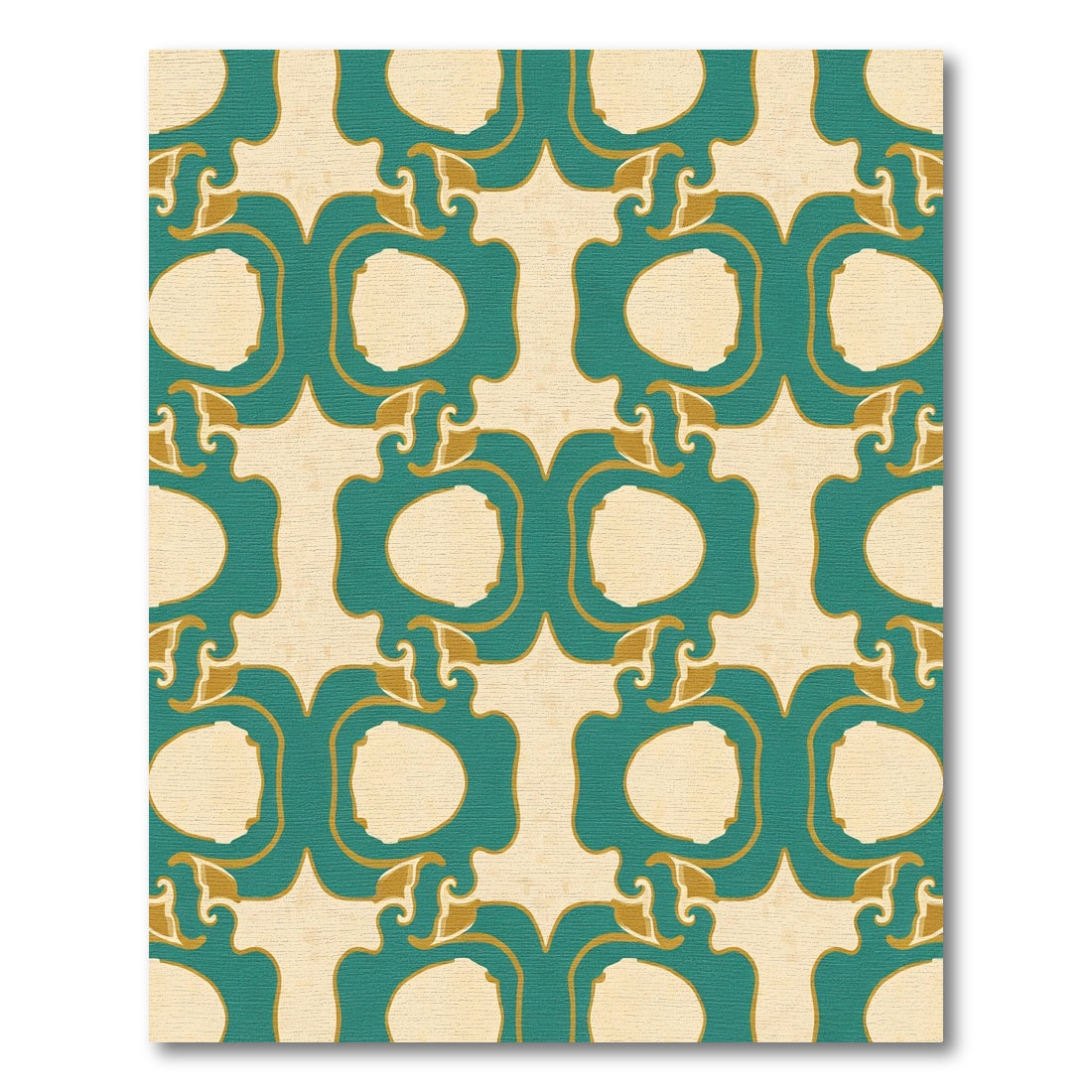 Teal Gold Curvy Ogee Medallion Rug