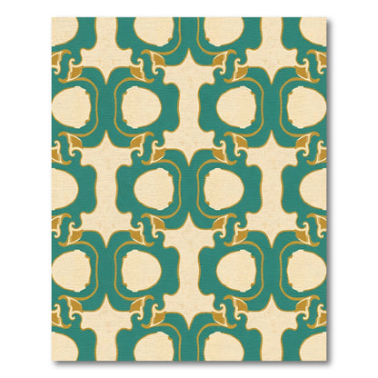 Teal Gold Curvy Ogee Medallion Rug