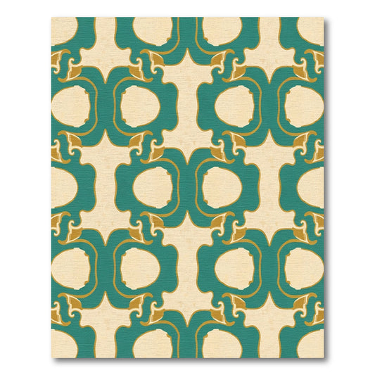 Teal Gold Curvy Ogee Medallion Rug