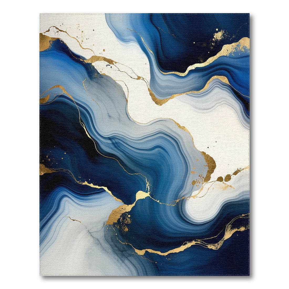 Navy White Gold Veined Fluid Rug