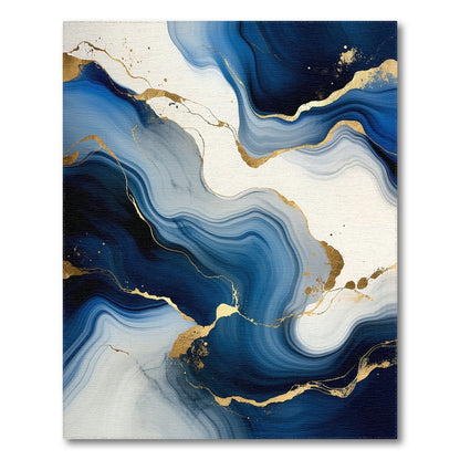 Navy White Gold Veined Fluid Rug