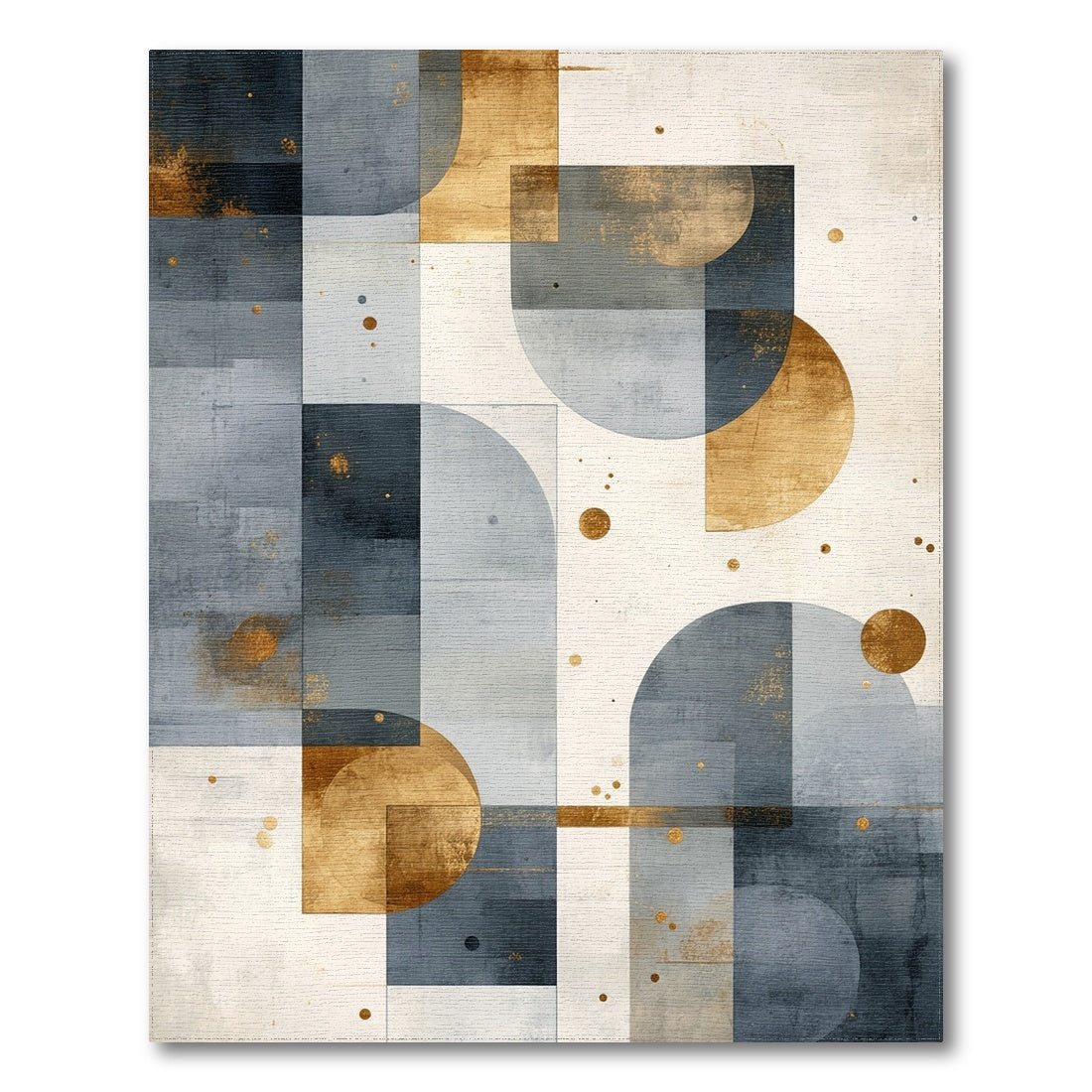 Geometric Blue Grey Gold Area Rug