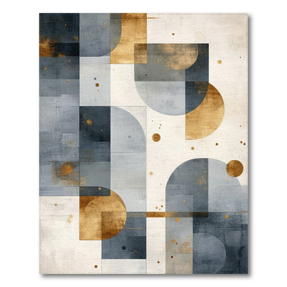 Geometric Blue Grey Gold Area Rug