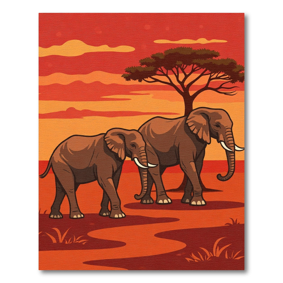 African Savannah Elephants in Sunset Hues Rug