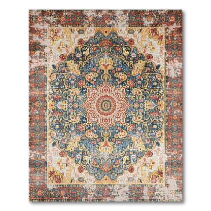 Blue and Teal Distressed Blue Medallion Vintage Area Rug