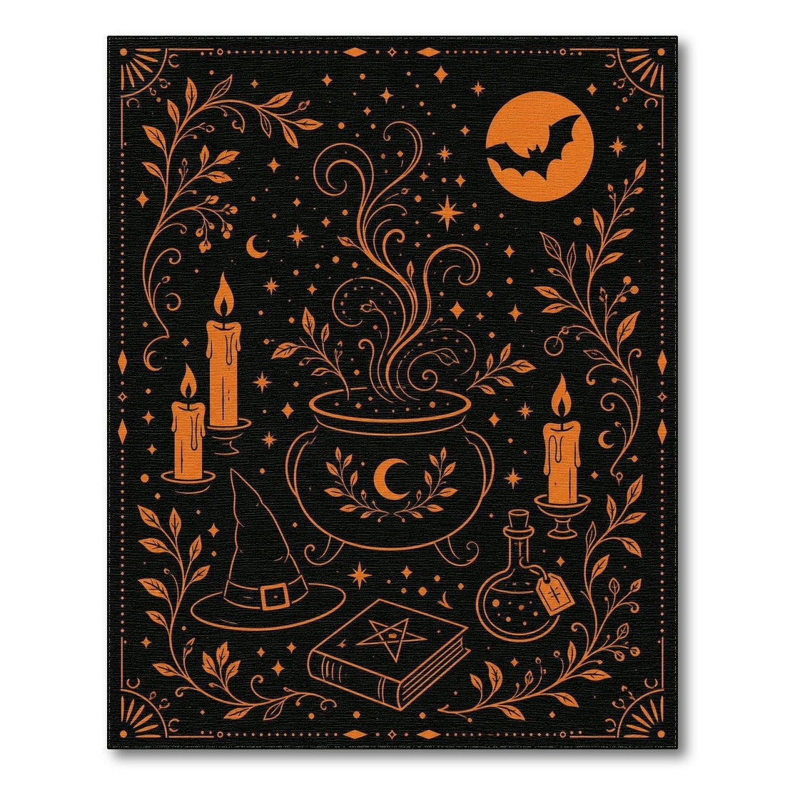 Orange Mystic Cauldron Witch Area Rug